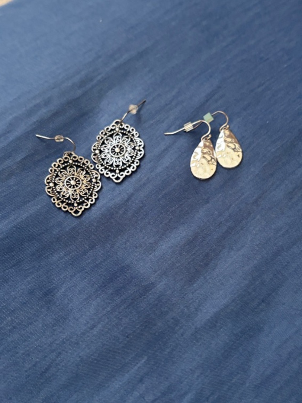 Silver-Tone Filigree and Hammered Teardrop Earrings Set - Women Jewelry